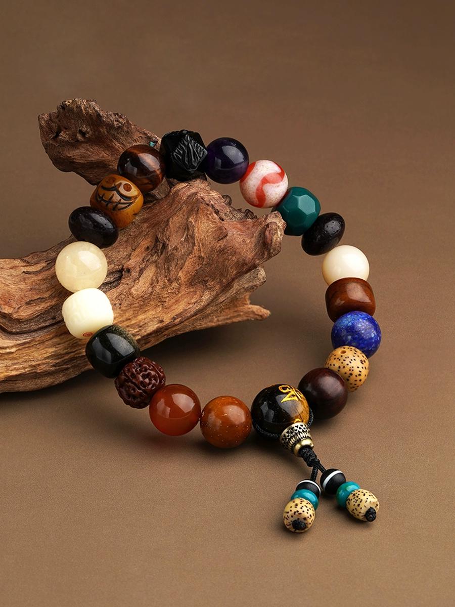 Tibetan Obsidian & Tiger Tooth Dzi Bead Bracelet – Potala Palace Inspired Mala Jewelry
