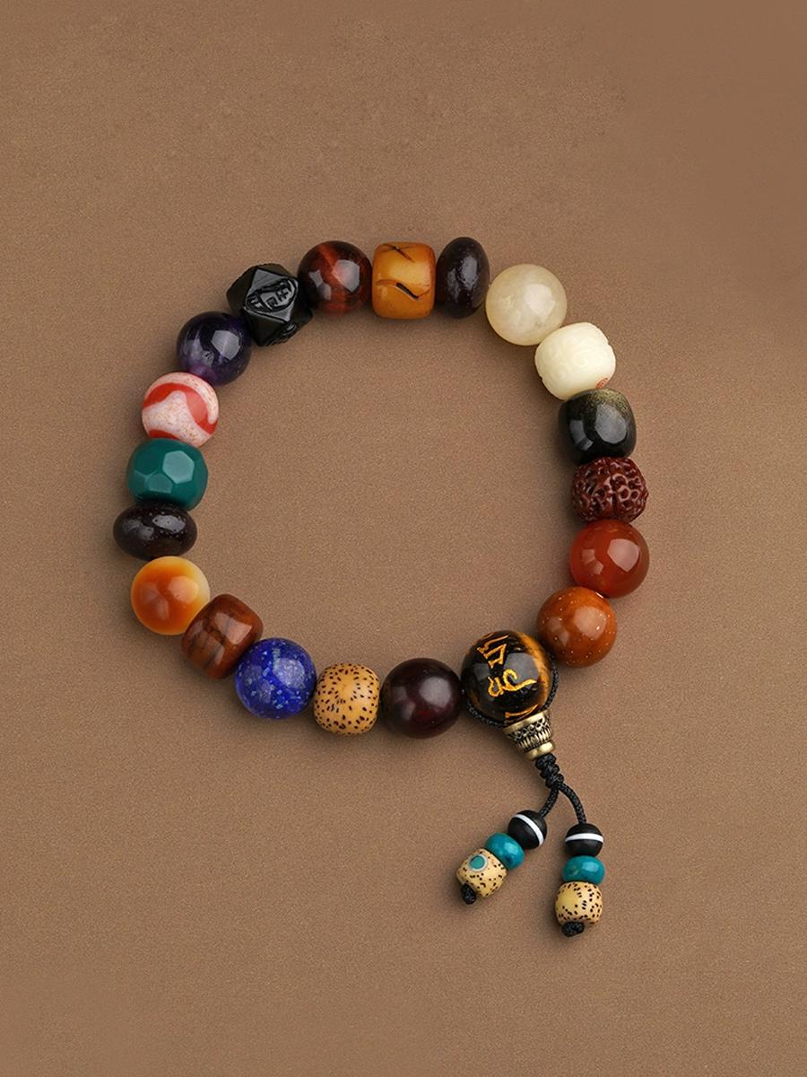 Tibetan Obsidian & Tiger Tooth Dzi Bead Bracelet – Potala Palace Inspired Mala Jewelry