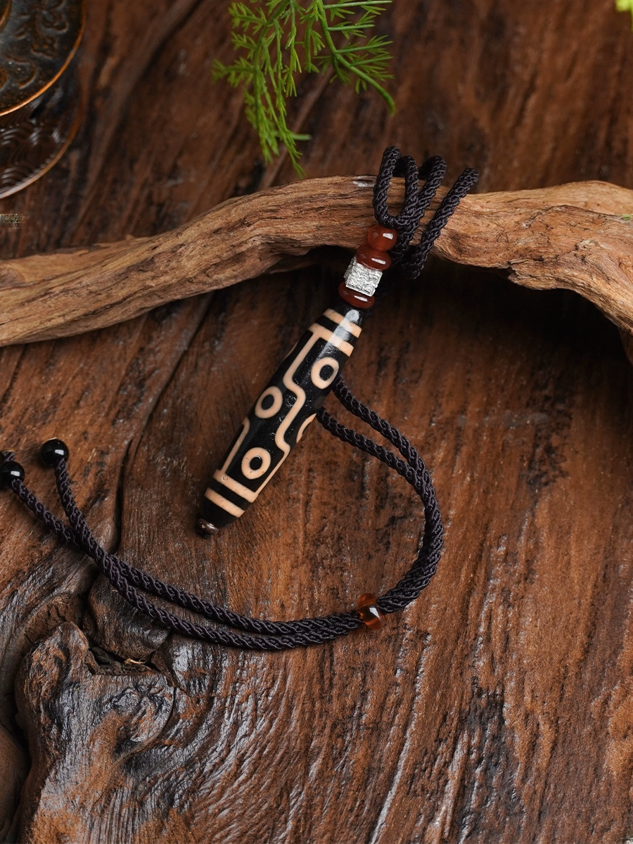 Potala Palace Nine-Eye Dzi Bead Pendant – Tibetan Lucky Amulet Necklace with Agate & Coconut Bead Accents, Unisex Adjustable Cord
