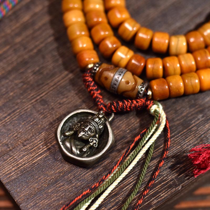 Tibetan Yak Bone 108 Bead Mala Bracelet – Handcrafted Buddhist Prayer Beads with Zajiram Amulet