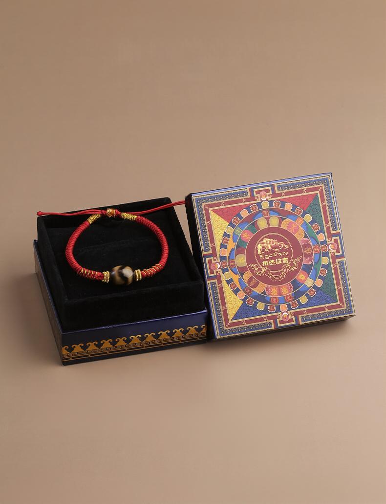 Potala Palace Three-Eye Dzi Bead Bracelet – Tibetan Lucky Amulet Handcrafted Unisex Red & Black Cord Bracelet