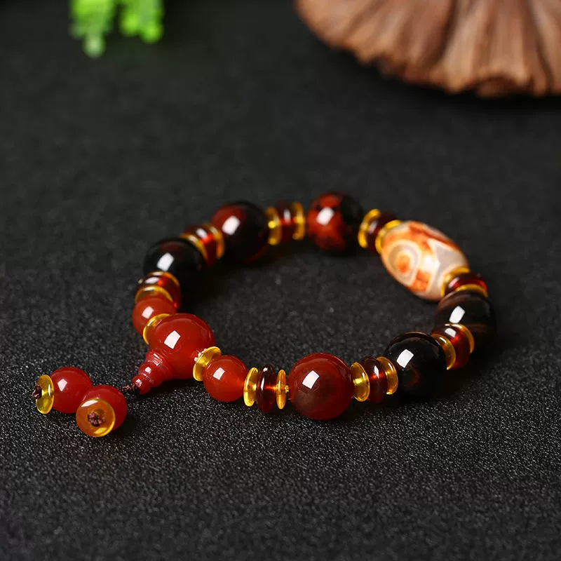 Tibetan Nine-Eyed Dzi Bead Bracelet – Genuine Agate Lucky Charm Bracelet for Men and Women