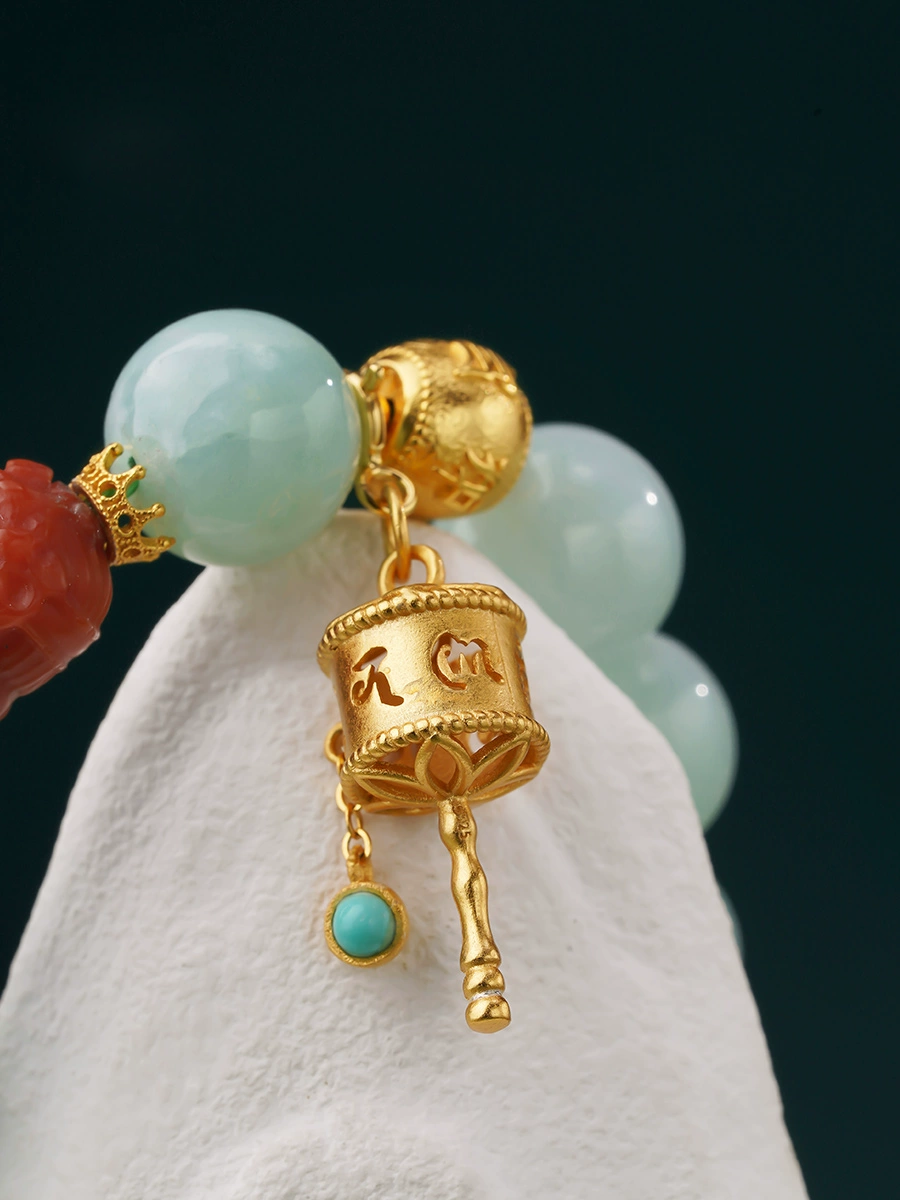 Potala Palace Jade, Agate & Lapis Lazuli Bracelet – 12mm Round Beads Elegant Gemstone Bracelet for Women