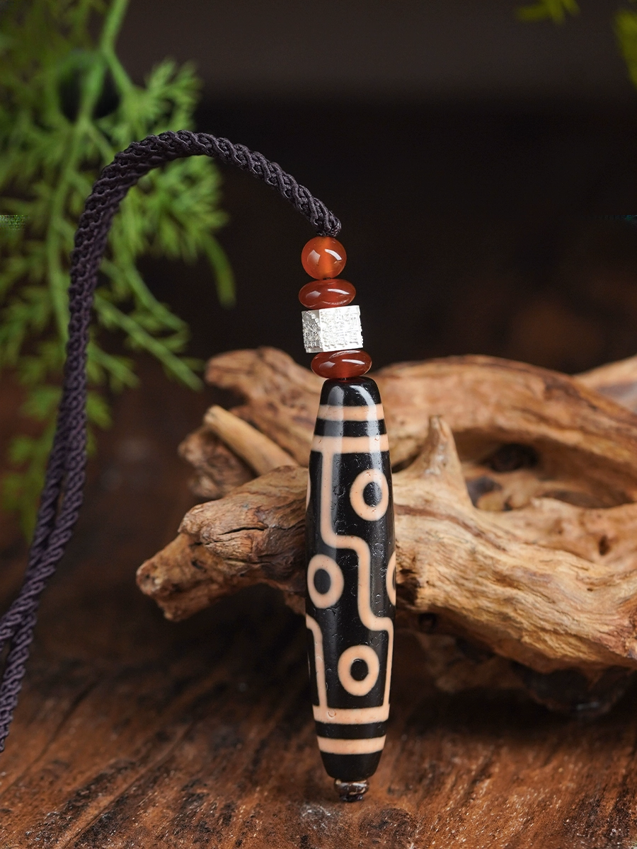 Potala Palace Nine-Eye Dzi Bead Pendant – Tibetan Lucky Amulet Necklace with Agate & Coconut Bead Accents, Unisex Adjustable Cord