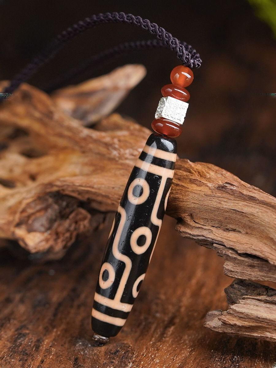 Potala Palace Nine-Eye Dzi Bead Pendant – Tibetan Lucky Amulet Necklace with Agate & Coconut Bead Accents, Unisex Adjustable Cord