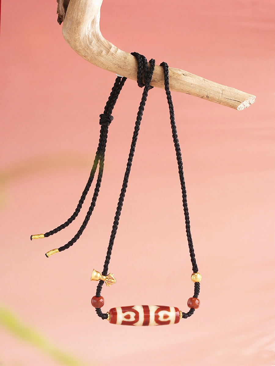 Potala Palace Red Coral Four-Eye & Six-Eye Dzi Bead Pendant – Tibetan Lucky Necklace with Agate & 925 Silver, Women’s Adjustable Cord