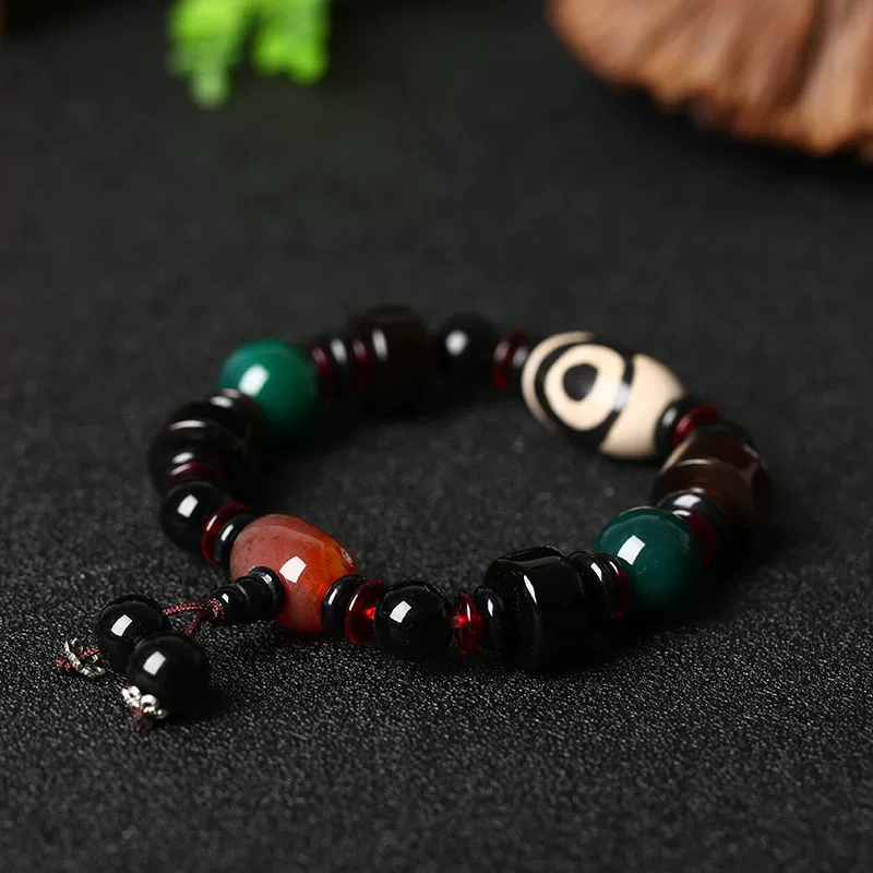 Tibetan Nine-Eyed Dzi Bead Bracelet – Genuine Agate Lucky Charm Bracelet for Men and Women