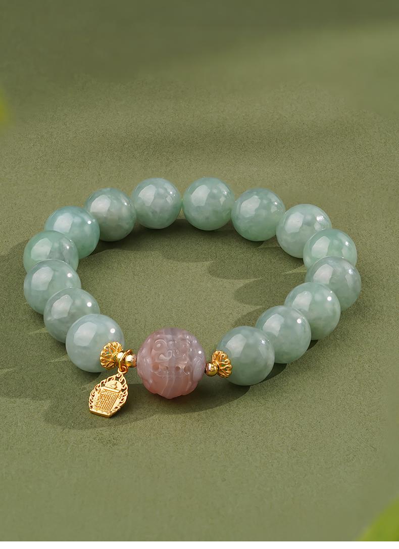 Potala Palace Jade, Agate & Lapis Lazuli Bracelet – 12mm Round Beads Elegant Gemstone Bracelet for Women