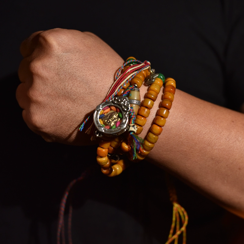 Tibetan Yak Bone 108 Bead Mala Bracelet – Handcrafted Buddhist Prayer Beads with Zajiram Amulet