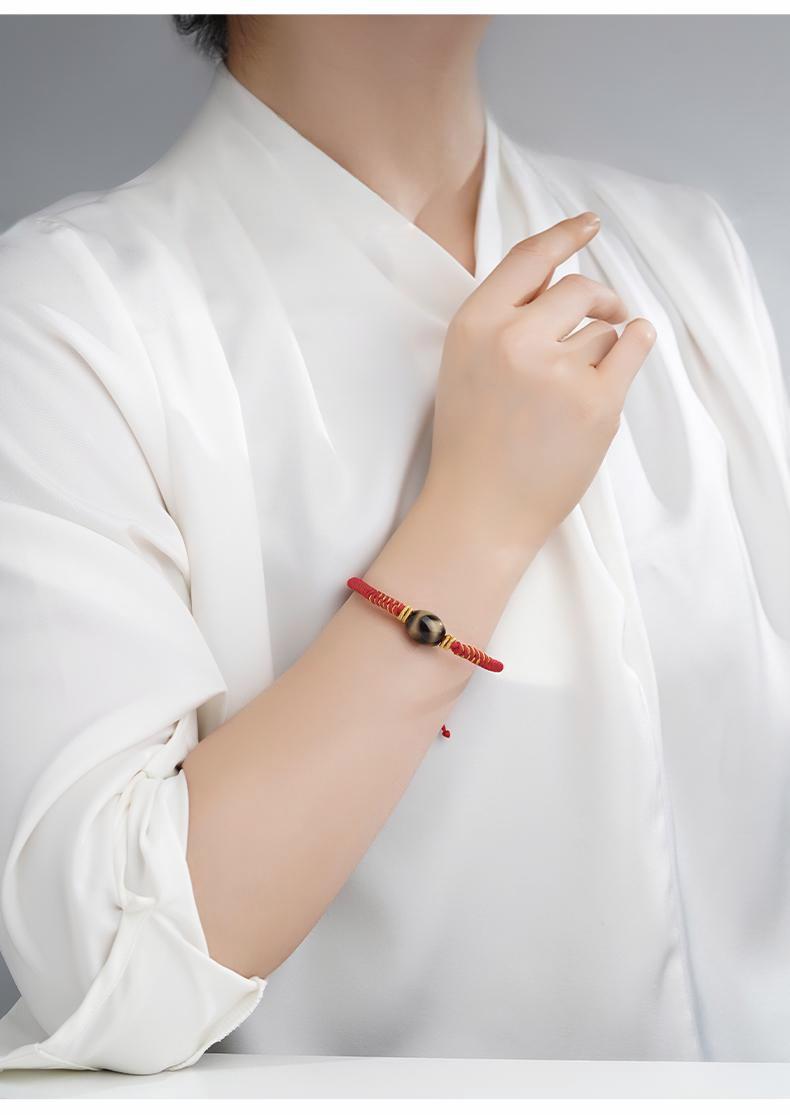 Potala Palace Three-Eye Dzi Bead Bracelet – Tibetan Lucky Amulet Handcrafted Unisex Red & Black Cord Bracelet