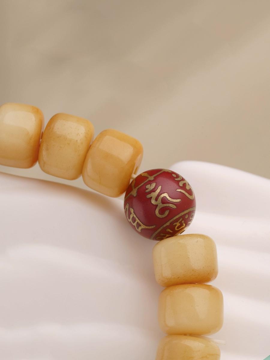 Tibetan Yak Bone & Red Ash Mantra Bead Bracelet – Handcrafted Buddhist Mala for Men