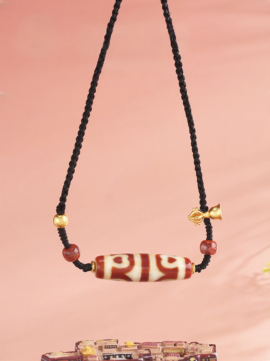 Potala Palace Red Coral Four-Eye & Six-Eye Dzi Bead Pendant – Tibetan Lucky Necklace with Agate & 925 Silver, Women’s Adjustable Cord