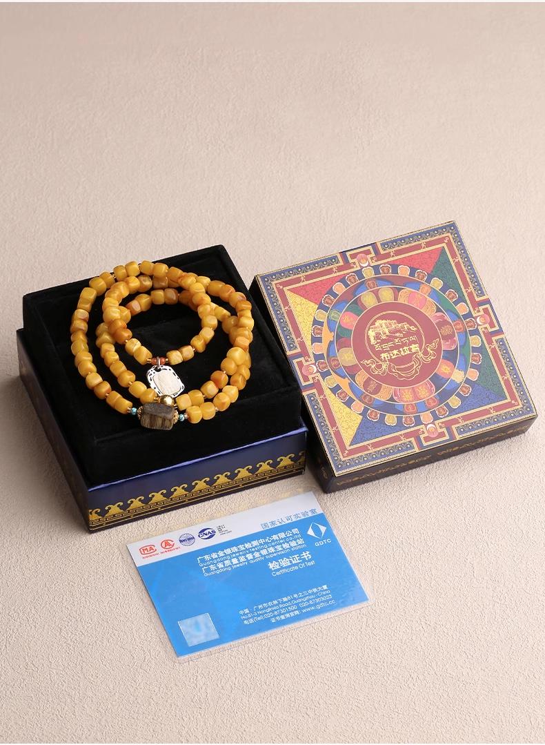 Tibetan Amber Multi-Layer Bracelet – Handmade Mala with Agarwood & 925 Silver Accents