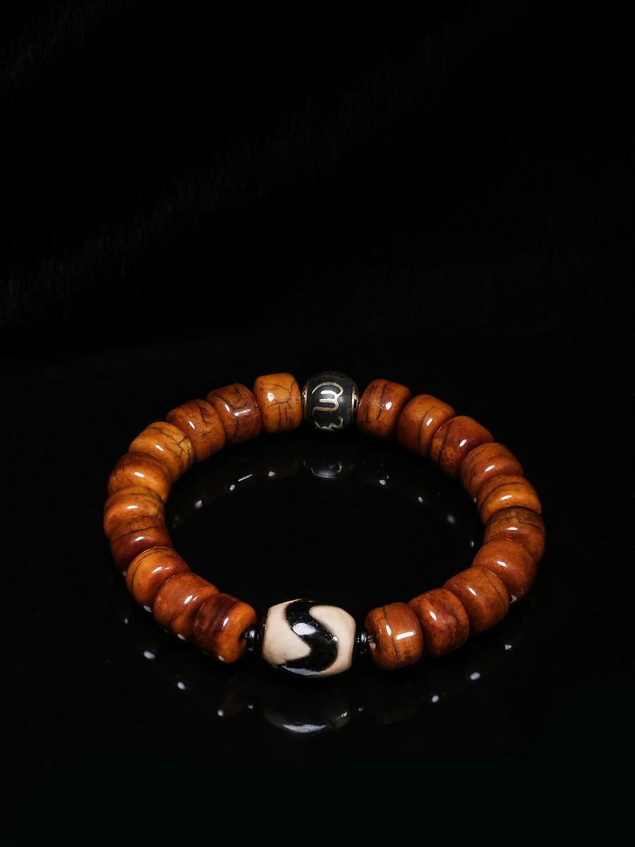 Tibetan Nine-Eyed Dzi Bead & Carved Yak Bone Bracelet – Inspired by Potala Palace Treasures