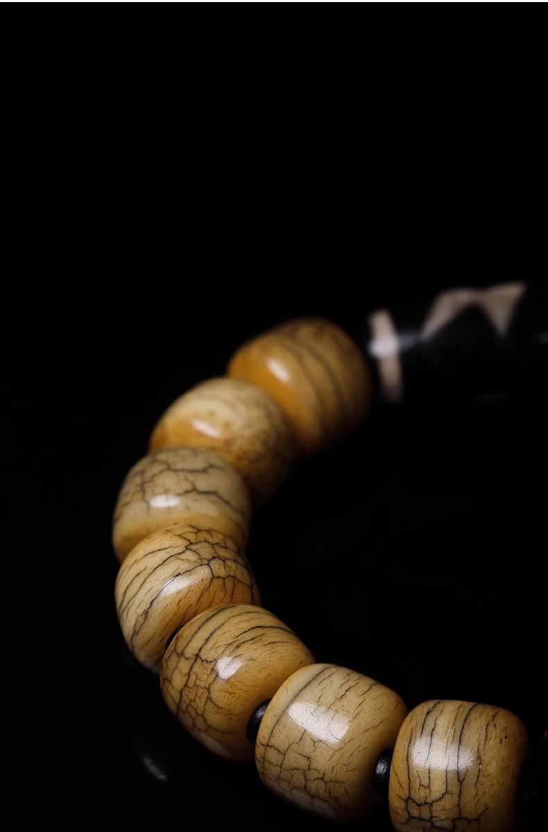 Tibetan Nine-Eyed Dzi Bead & Carved Yak Bone Bracelet – Inspired by Potala Palace Treasures