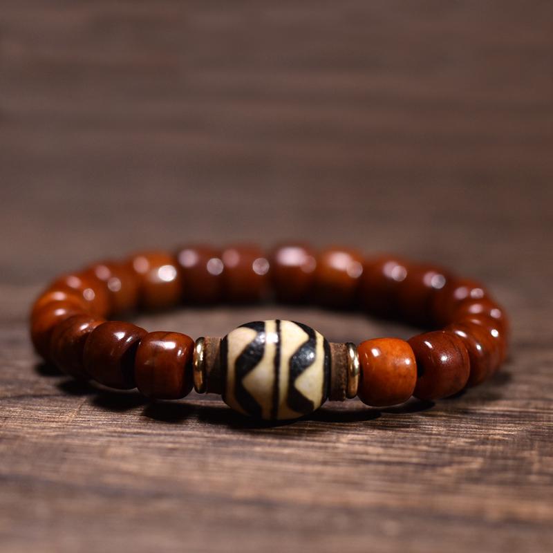 Tibetan Dzi Bead Bracelet – Original Design from Lhasa, Unisex Handmade Agate Bracelet