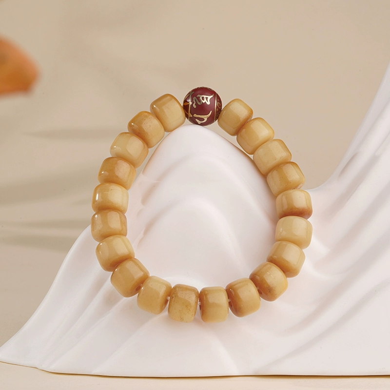 Tibetan Yak Bone & Red Ash Mantra Bead Bracelet – Handcrafted Buddhist Mala for Men