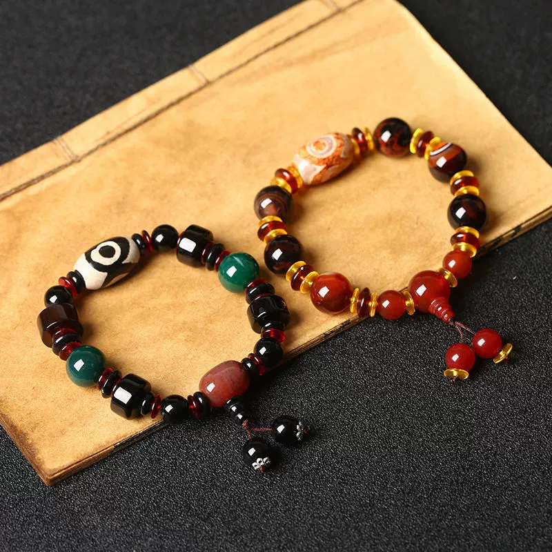 Tibetan Nine-Eyed Dzi Bead Bracelet – Genuine Agate Lucky Charm Bracelet for Men and Women