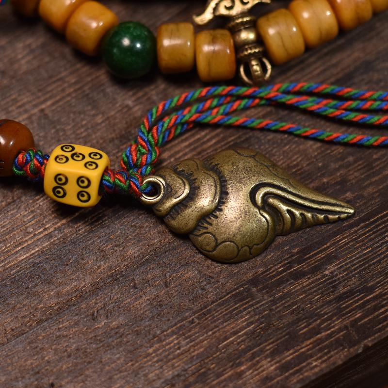 Tibetan Yak Bone 108 Bead Mala Bracelet – Handcrafted Buddhist Prayer Beads with Zajiram Amulet