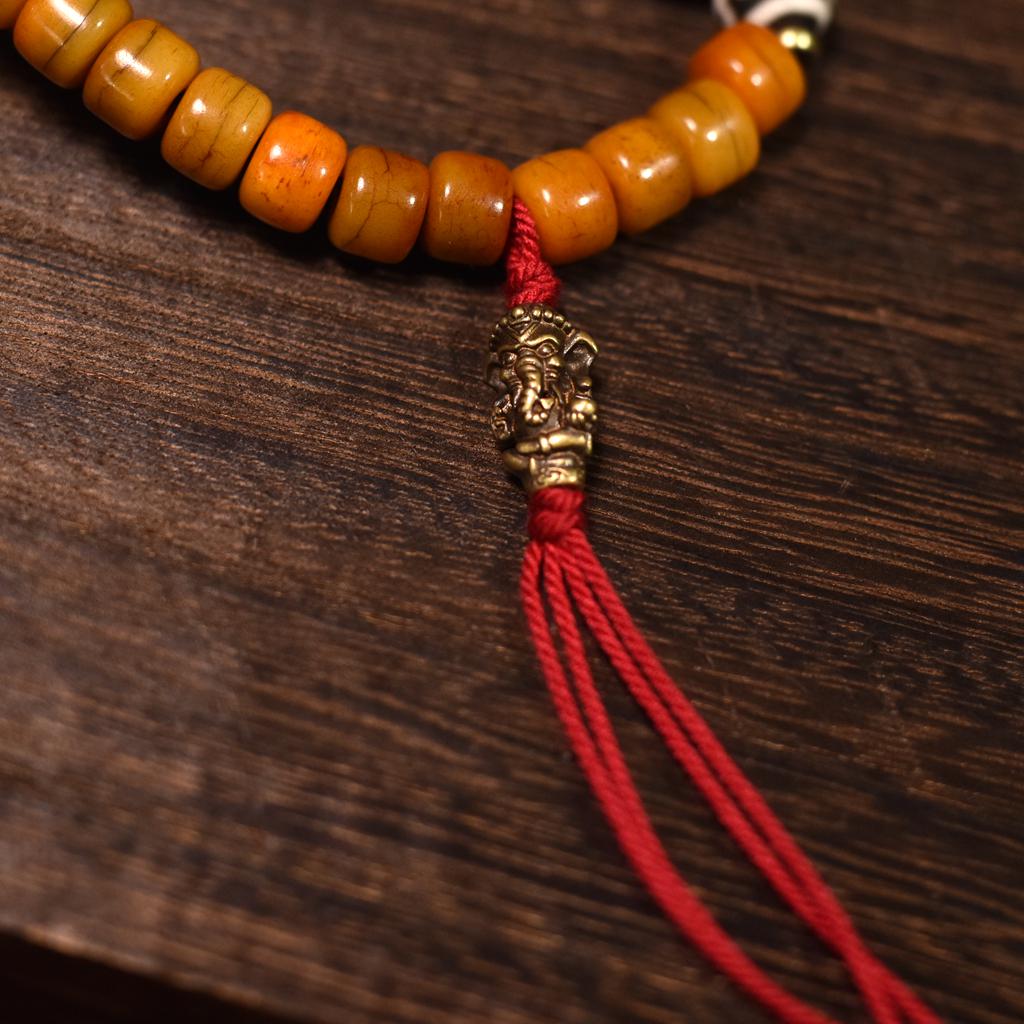 Tibetan Yak Bone 108 Bead Mala Bracelet – Handcrafted Buddhist Prayer Beads with Zajiram Amulet