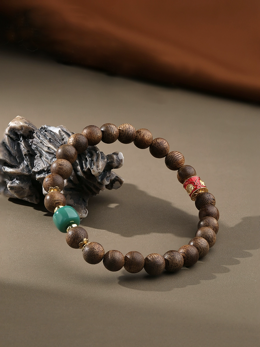 Tibetan Yak Bone & Gemstone Treasure Bead Bracelet – With Red Ash Mantra Bead
