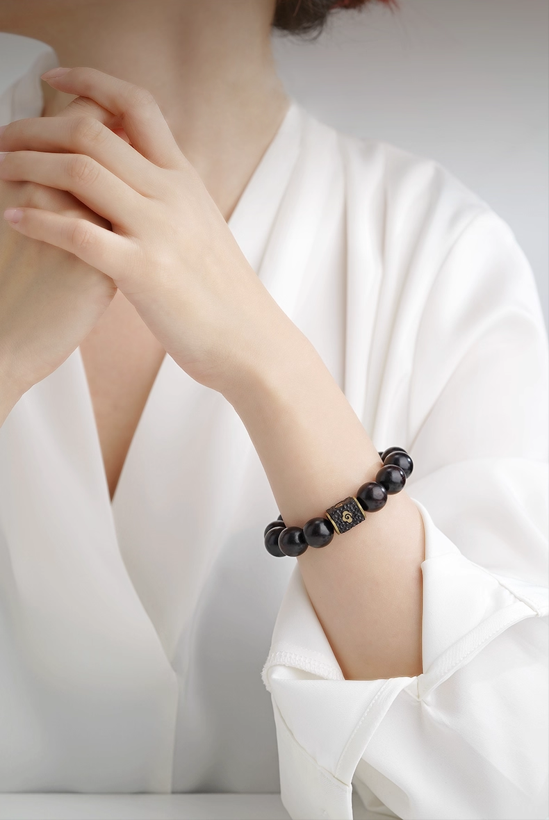 Tibetan Red Sandalwood “Golden Star” Prayer Bead Bracelet – With Mantra Ash Bead & Coconut Spacers