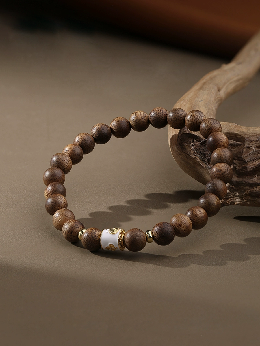 Tibetan Yak Bone & Gemstone Treasure Bead Bracelet – With Red Ash Mantra Bead