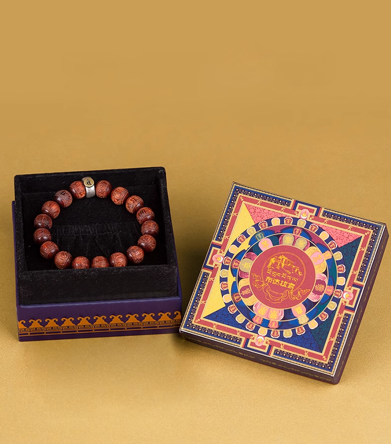 Tibetan Red Sandalwood Six-Word Mantra Bead Bracelet – Sacred Protection & Meditation