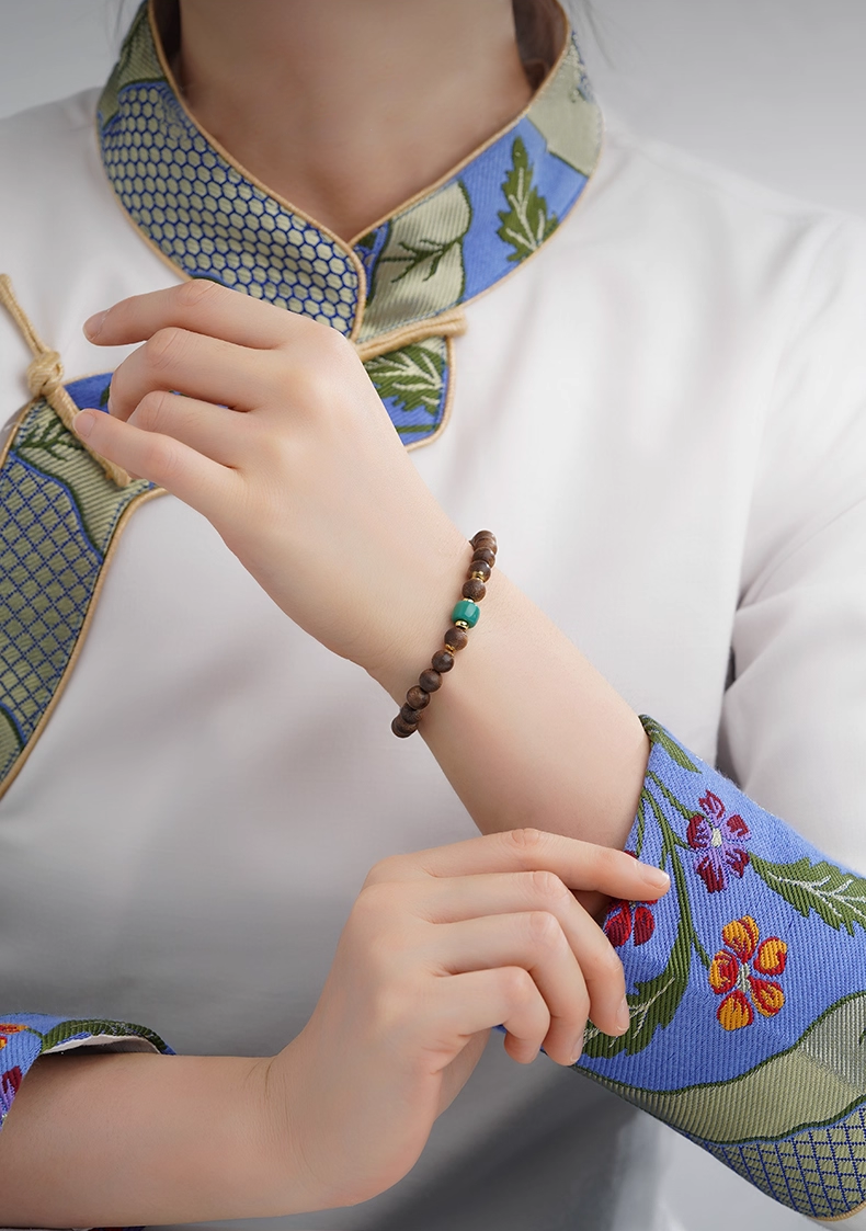 Tibetan Yak Bone & Gemstone Treasure Bead Bracelet – With Red Ash Mantra Bead