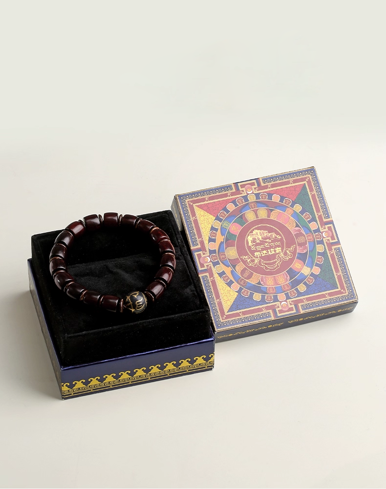 Tibetan Red Sandalwood “Golden Star” Prayer Bead Bracelet – With Mantra Ash Bead & Coconut Spacers