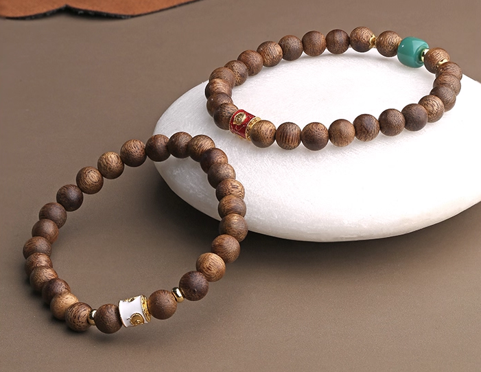 Tibetan Yak Bone & Gemstone Treasure Bead Bracelet – With Red Ash Mantra Bead